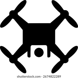Drone-Flachsymbol | Minimalistische Schwarz-Weiß-Vektorgrafik, perfekt für Web, Mobile, App, UI-Design, digitale Projekte und Grafikdesign.