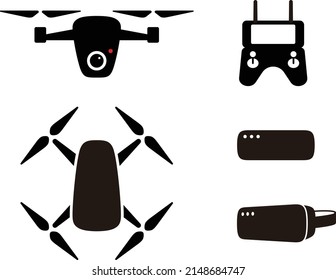 Drone flat icon set design, flying, vector illustration