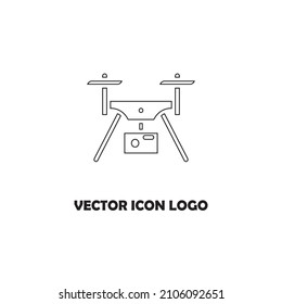 Drone flat line icon. Aerial survey device sign. Thin linear logo for photo equipment store.