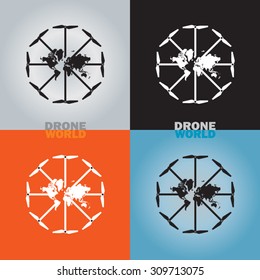 Drone flat white and black icons