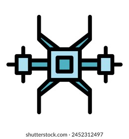 Drone flight icon outline vector. Camera photography. Drone control color flat