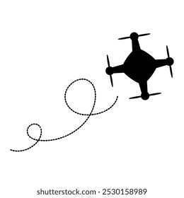 Ruta de vuelo de drones con punto de inicio y rastreo de línea de salpicadero. Línea discontinua de ruta.
