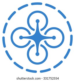 Drone Flight vector icon. Style is flat symbol, cobalt color, rounded angles, white background.