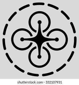 Drone Flight vector icon. Style is flat symbol, black color, rounded angles, light gray background.