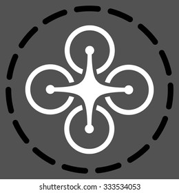 Drone Flight vector icon. Style is bicolor flat symbol, black and white colors, rounded angles, gray background.