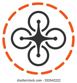 Drone Flight vector icon. Style is bicolor flat symbol, orange and gray colors, rounded angles, white background.