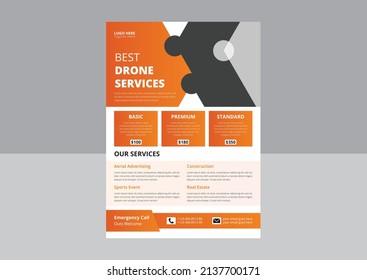 Plantilla De Volante De Drones, Volante De Servicios De Drones Más Avanzado, Volante De Alquiler De Drones. Volante de servicio de drones de cámara Pro.