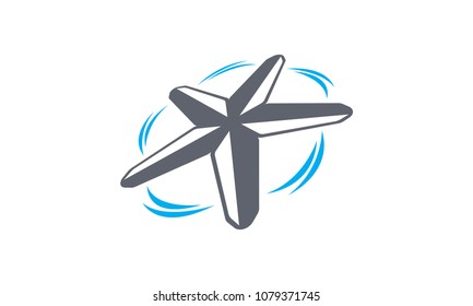Drone flying logo, rotor blades on helicopter