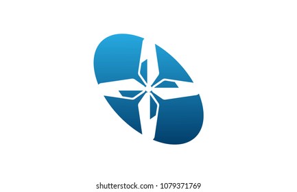 Drone flying logo, rotor blades on helicopter