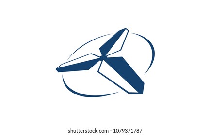 Drone flying logo, rotor blades on helicopter