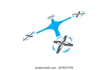 Drone flying logo, rotor blades on helicopter