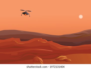 Drone flying on Mars desert vector