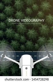 Drone flying over forest. Aerial Drone taking photography and video