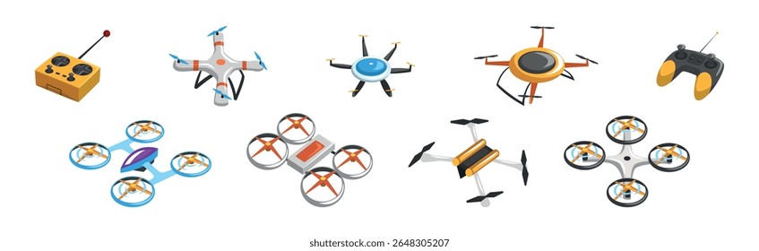 Drone e quadricóptero voador com conjunto de vetor de controle remoto