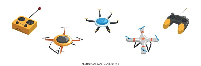 Drone e quadricóptero voador com conjunto de vetor de controle remoto