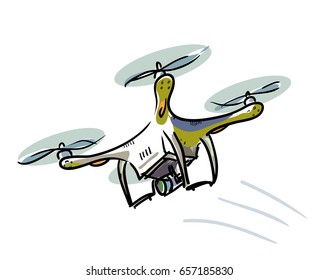 Drone flying sketch illustration.