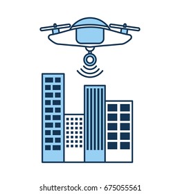 drone flying technology with cityscape