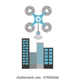 drone flying technology with cityscape