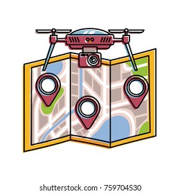 drone flying technology with paper map gps navigation