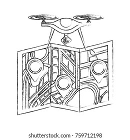 drone flying technology with paper map gps navigation