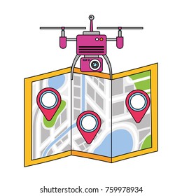 drone flying technology with paper map gps navigation