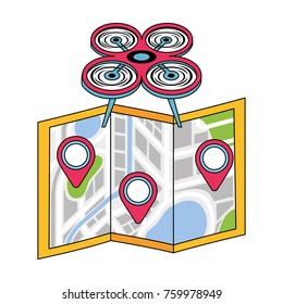drone flying technology with paper map gps navigation