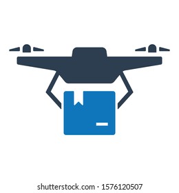Drone food delivery icon. Vector graphics.