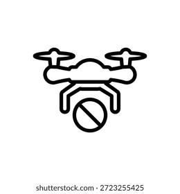 Icono prohibido de drone, Vector de línea