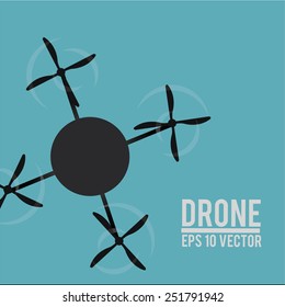 drone four blades, in black color,  seen from above, over blue  color background