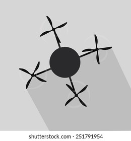 drone four blades, in black color,  seen from above, over white  color background