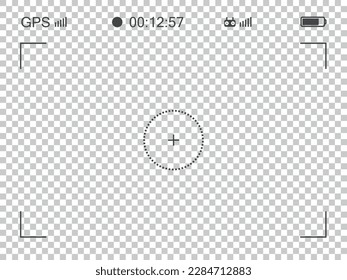 Drohnensuchervorlage. Fokussierung des digitalen Bildschirms mit GPS. Vektorgrafik auf transparentem Hintergrund.