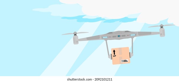 Drone Freight. The future of transportation. Vector illustration. Space for text