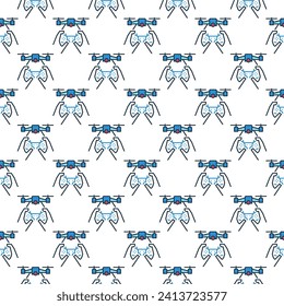 Drone and Game Controller in Hands vector Quadcopter concept colored seamless pattern