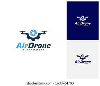 Drone with Gear logo design template. Photography drone icon vector. Creative design. Illustration