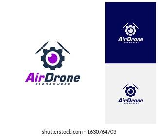 Drone with Gear logo design template. Photography drone icon vector. Creative design. Illustration