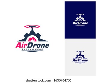 Drone with Gear logo design template. Photography drone icon vector. Creative design. Illustration