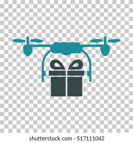 Drone Gift Delivery EPS vector pictograph. Illustration style is flat iconic bicolor soft blue symbol.