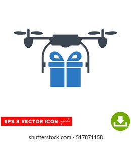 Drone Gift Delivery EPS vector icon. Illustration style is flat iconic bicolor smooth blue symbol on white background.