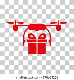 Drone Gift Delivery icon. Vector illustration style is flat iconic symbol, red color, transparent background. Designed for web and software interfaces.