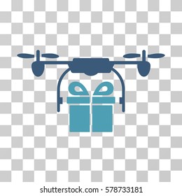 Drone Gift Delivery icon. Vector illustration style is flat iconic bicolor symbol, cyan and blue colors, transparent background. Designed for web and software interfaces.