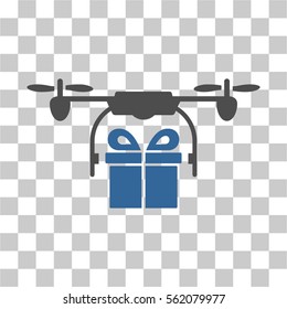 Drone Gift Delivery vector icon. Illustration style is flat iconic bicolor cobalt and gray symbol on a transparent background.