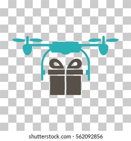 Drone Gift Delivery vector pictogram. Illustration style is flat iconic bicolor grey and cyan symbol on a transparent background.
