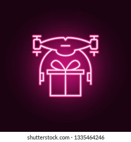 drone with a gift icon. Elements of Drones in neon style icons. Simple icon for websites, web design, mobile app, info graphics