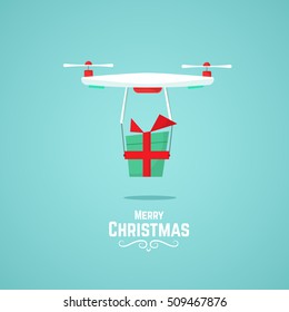 Drone With Gift. Modern Delivery Of Gifts For Christmas