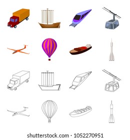 A drone, a glider, a balloon, a transportation barge, a space rocket transport modes. Transport set collection icons in cartoon,outline style vector symbol stock illustration web.