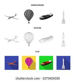 A drone, a glider, a balloon, a transportation barge, a space rocket transport modes. Transport set collection icons in flat,outline,monochrome style vector symbol stock illustration web.