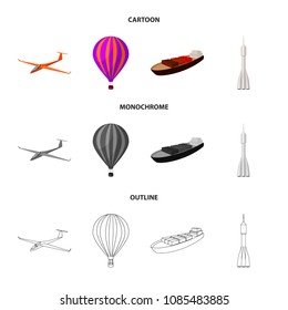 A drone, a glider, a balloon, a transportation barge, a space rocket transport modes. Transport set collection icons in cartoon,outline,monochrome style vector symbol stock illustration web.