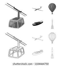 A drone, a glider, a balloon, a transportation barge, a space rocket transport modes. Transport set collection icons in outline,monochrome style vector symbol stock illustration web.