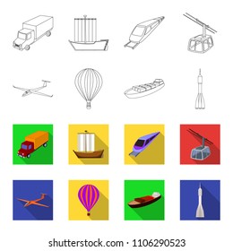 A drone, a glider, a balloon, a transportation barge, a space rocket transport modes. Transport set collection icons in outline,flat style vector symbol stock illustration web.