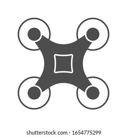 Drone glyph icon on blue background. Quadcopter top view. Copter, unmanned aerial vehicle sign. Vector illustration